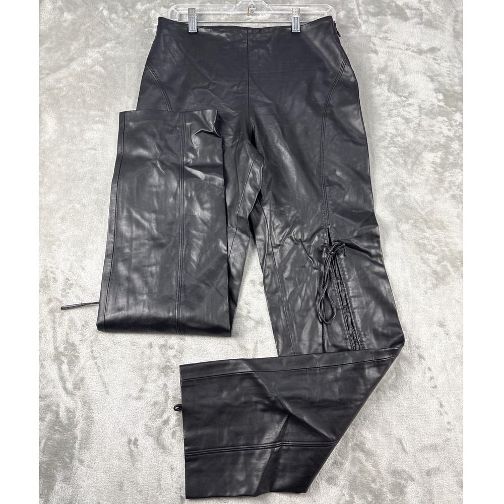 Mistress Rocks Black Faux Leather Lace Up Side Trousers Pants Medium High Waist